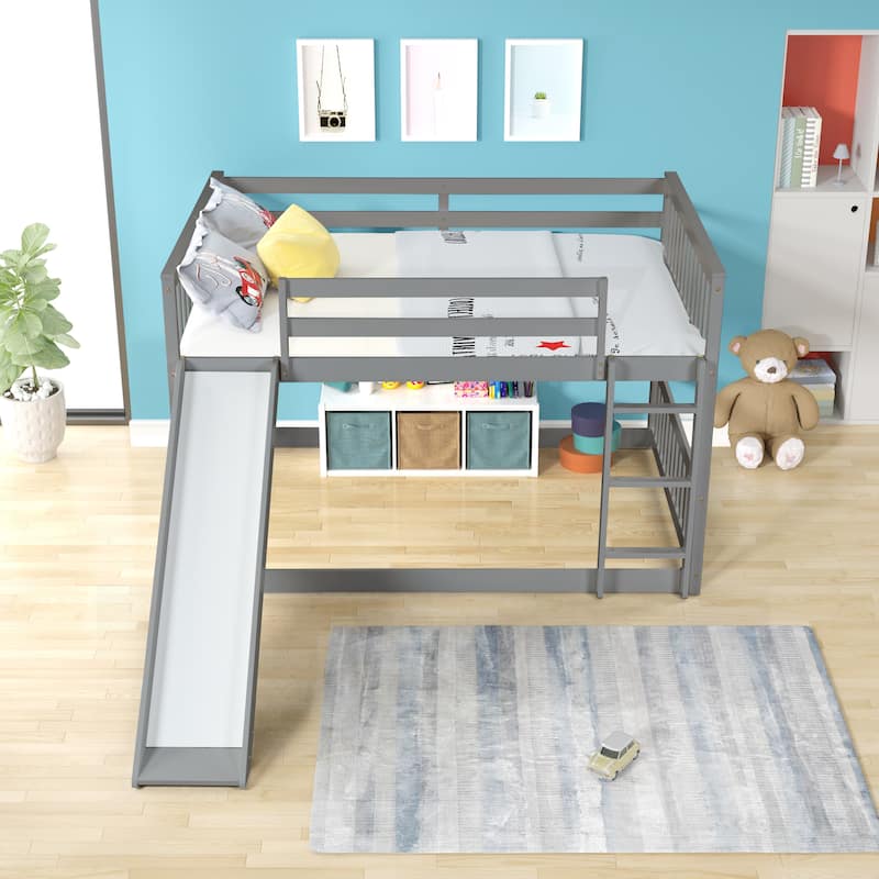 Full over Full Wood Bunk Bed with Slide and Ladder