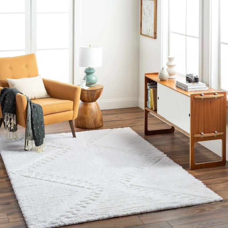 Livabliss Nomadic Boho Diamond Plush Area Rug - Cream - 5' 3" x 7'