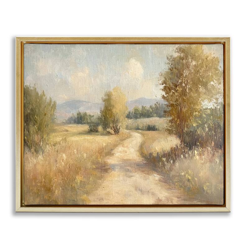 Stupell Gravel Road Landscape Framed Floater Canvas Wall Art Design By Petal Prints Design - 31 x 25 - Gold