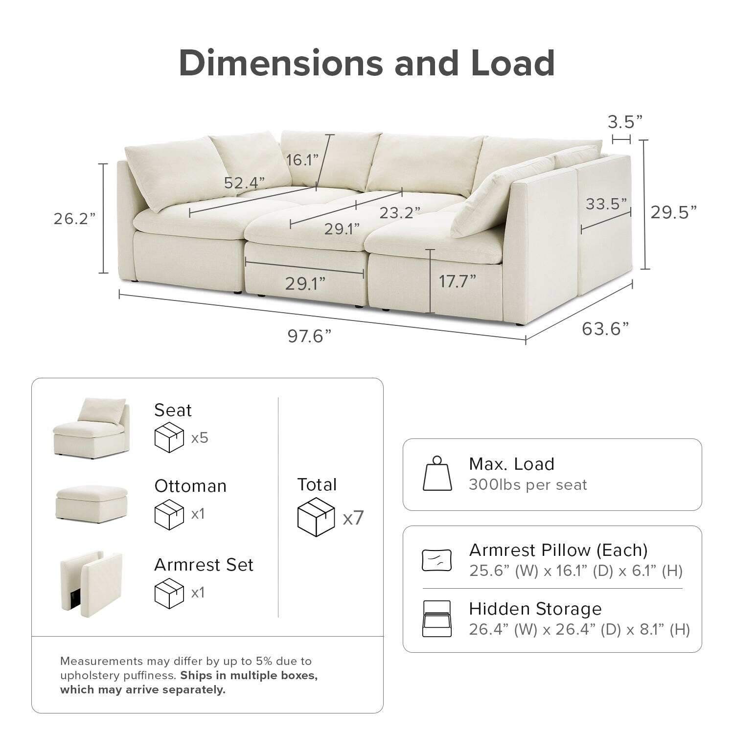 Mopio Macy Modular Sectional Sofa, Modern Cloud Off White