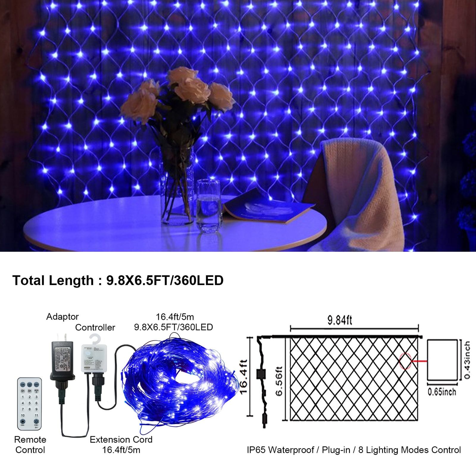 Christmas Net Lights 360 LED Fairy Lights with Remote & 8 Modes,  Outdoor/Indoor Decor - 117.6” x 78”