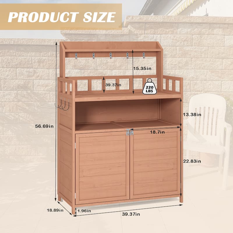 Potting Bench Outdoor Gardening Table for Outside Wood Garden Planting Workstation Work Benches with Large Storage Cabinet