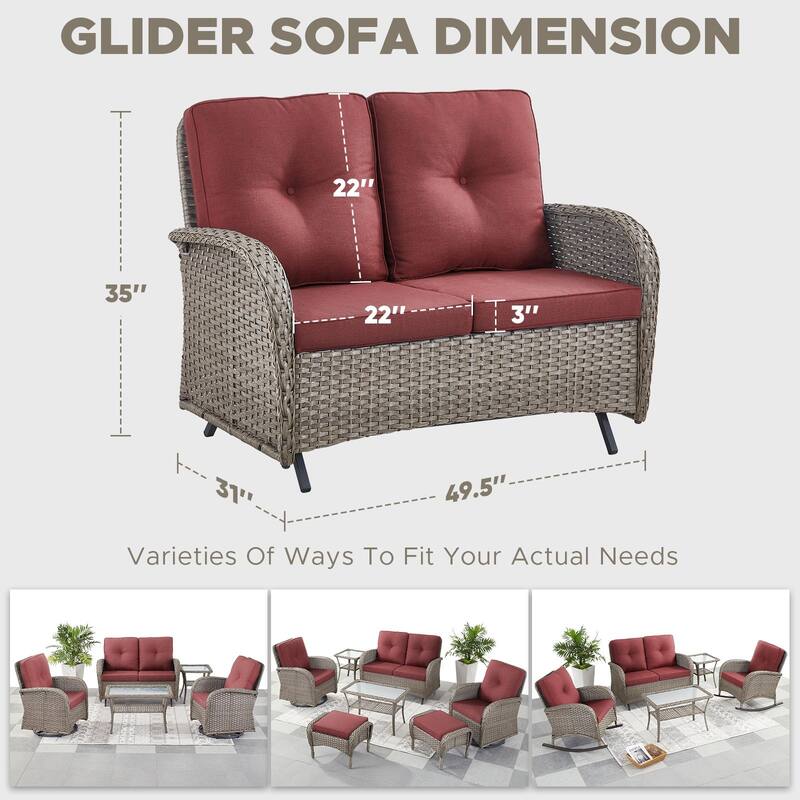 Outdoor Glider Loveseat Patio Sofa Grey-Red - Grey