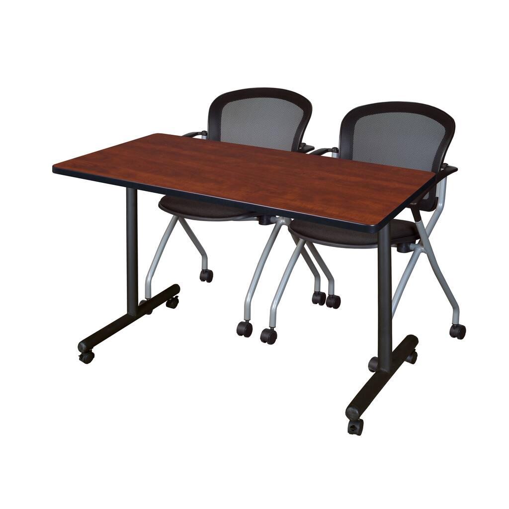 48" x 24" Mobile Training Table- Cherry & 2 Chairs- Black