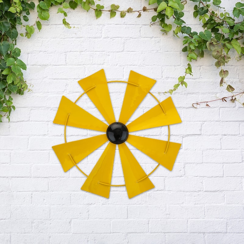 Glitzhome 44"H Glossy Painted Metal Yellow//Blue/Orange/Red Flower Wind Spinner Yard Stake
