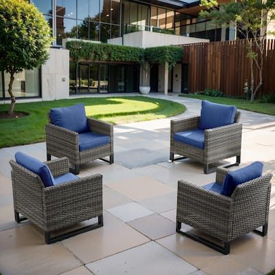 PE Wicker Outdoor Dining Chairs Set of 4 - Grey