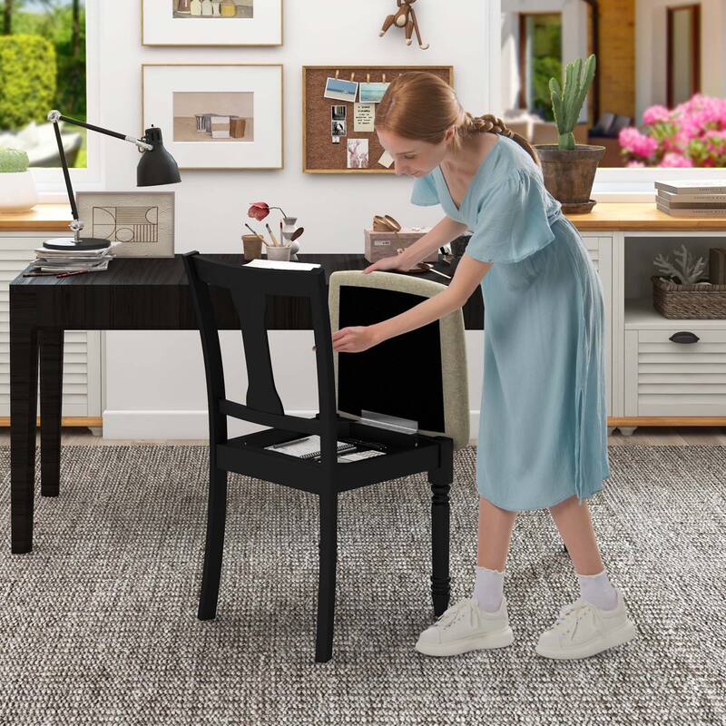 Costway 2 PCS Wood Chair Antique Upholstered Chair with Storage Space - See Details