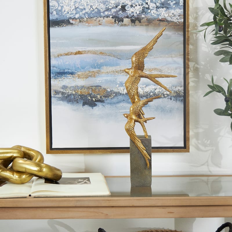 Whimsical Polystone Bird Sculpture - Gold or Black - Gold
