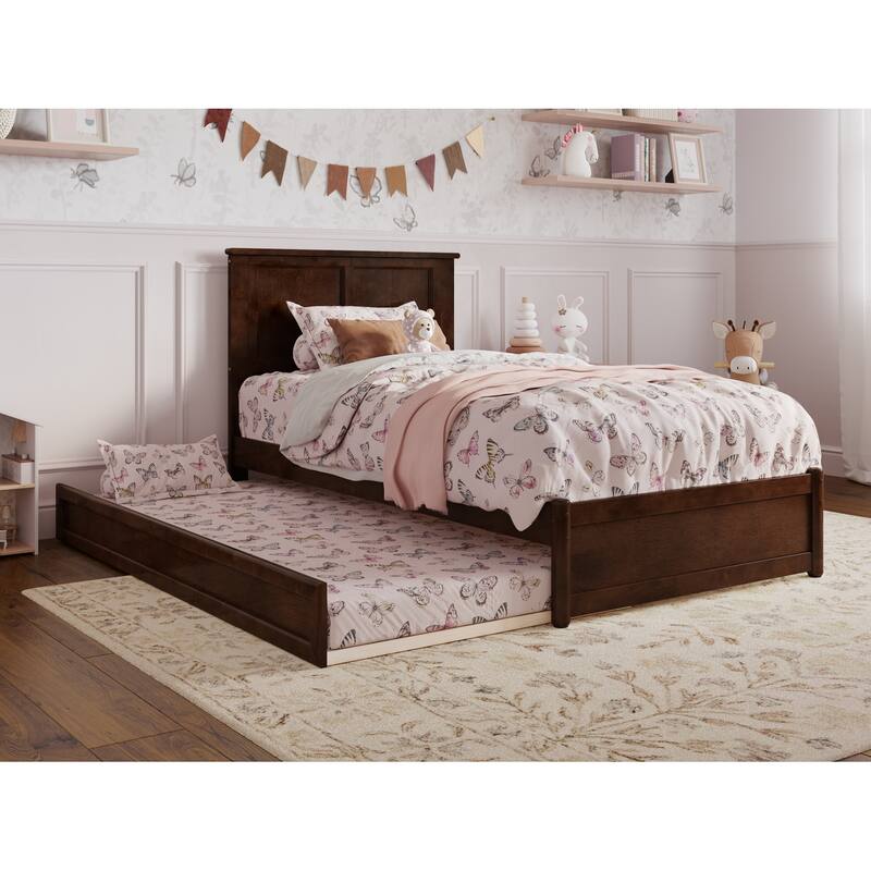Tribal Treasures Twin Bed with Trundle & Panel Footboard - Walnut Finish