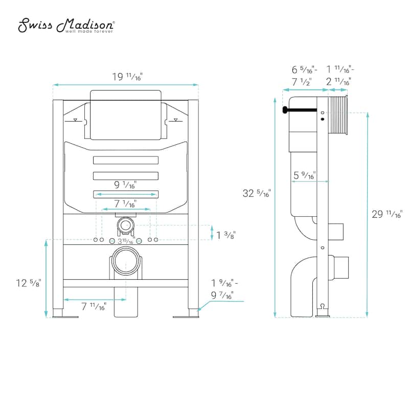 Biarritz H Concealed Toilet Tank Carrier System For Top Flush - 33.86" x 21.26" 6.5"
