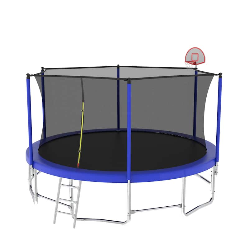 16FT Trampoline with Balance Bar & Basketball Hoop&Ball, ASTM Approved Reinforced Type Outdoor Trampoline