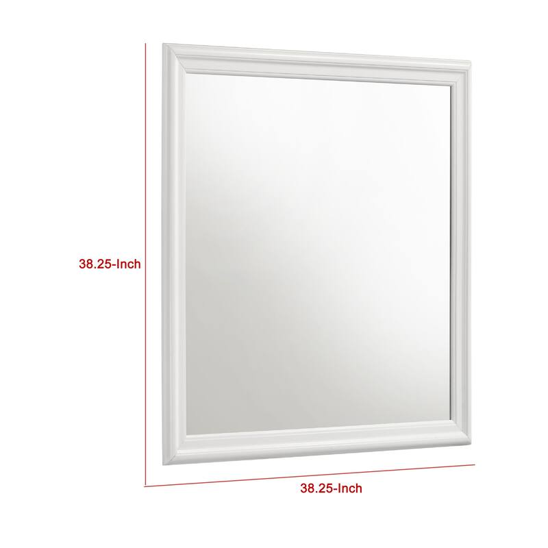 Nim Rectangular Dresser Mirror, Molded Trim Frame, 38 Inch White Wood