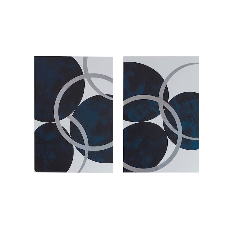 INK+IVY Celestial Orbit Navy Silver Foil Abstract 2-piece Canvas Wall Art Set