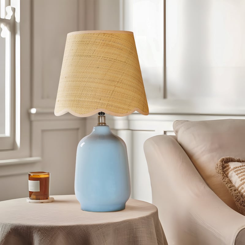 Traditional Ceramic Woven Table Lamp for Living Room - Single - Light Blue