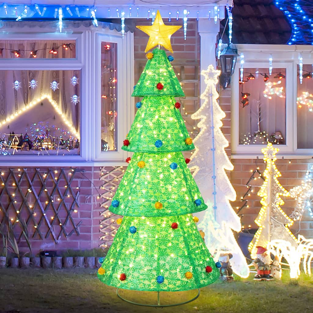 Gymax 6.5 FT Pre-Lit Christmas Tree Pop-up Christmas Tree w/ 200 LED