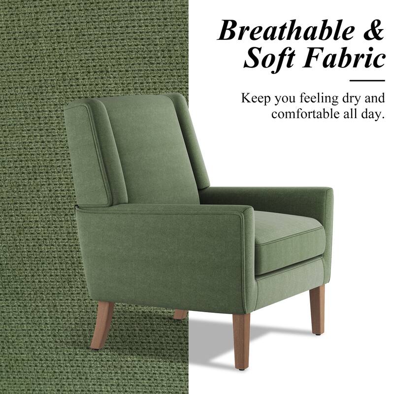 Mid-Century Linen Wing Chair - Tailored Channel Tufting & Walnut Tapered Legs, Compact Accent for Reading Nooks