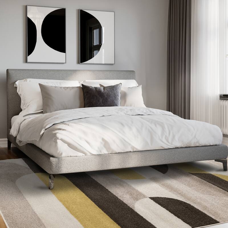 Marley Collection - Geometric Curves Taupe Oxblood Area Rug