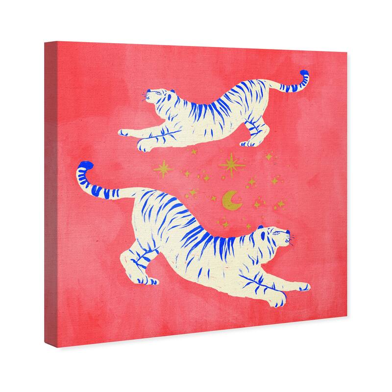 Wynwood Studio Canvas Animals Bright Tigers Dancing Red and Modern & Contemporary Wall Art Canvas Print
