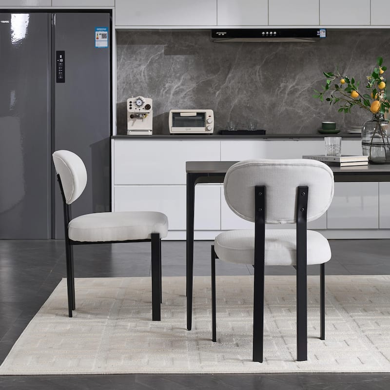 Mid-Century Upholstered Boucle Kitchen Dining Chairs with Black Metal Legs，Set of 2