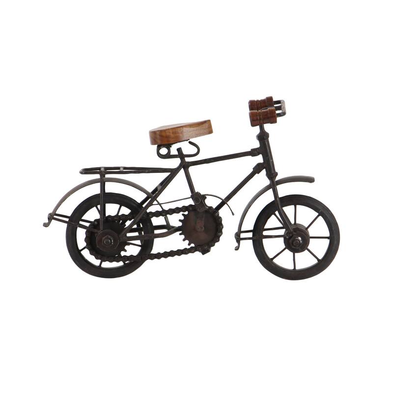 Black Metal Bike Decorative Sculpture with Wood Accents (Set of 2) - 11 x 4 x 7