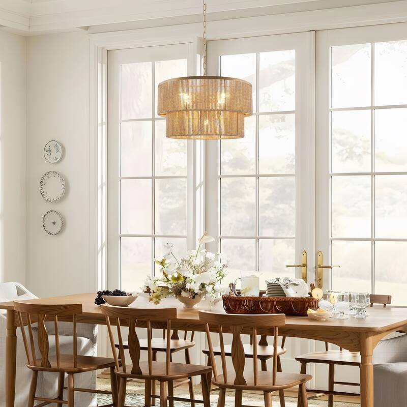 Starsky 5-Light Tiered Rattan Drum Pendant