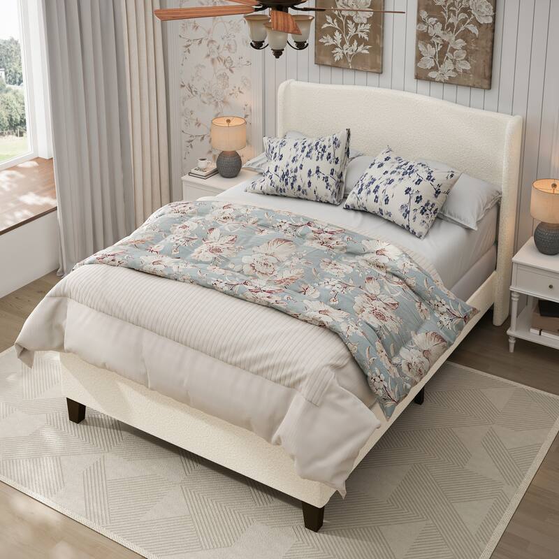 GDFStudio - Jane 49.21" High Back Upholstered Headboard Bed Frame with High Footboard