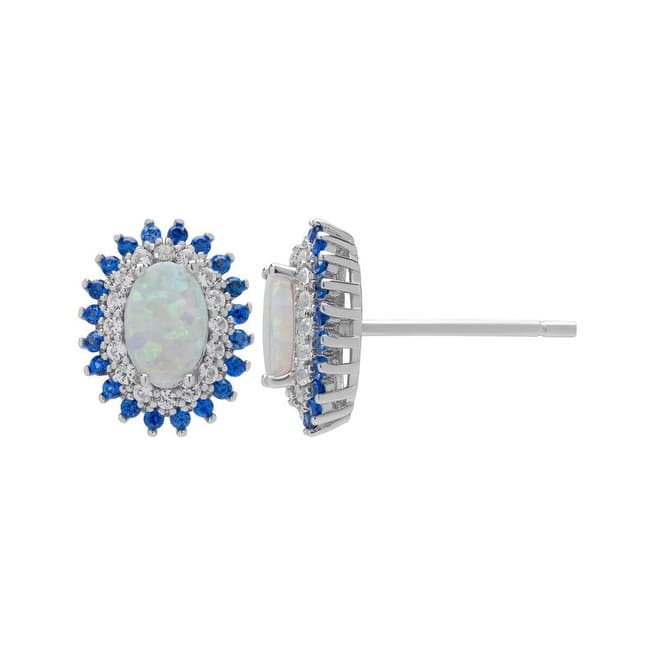 Victoria Townsend .925 Sterling Silver Blue Spinel & Lab Opal Oval Stud Earrings - White