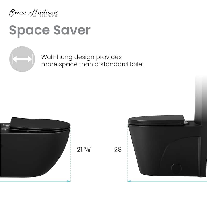 Angers Wall-Hung Elongated Toilet Bowl In Matte Black - 21.9" x 14.2" 14.4"