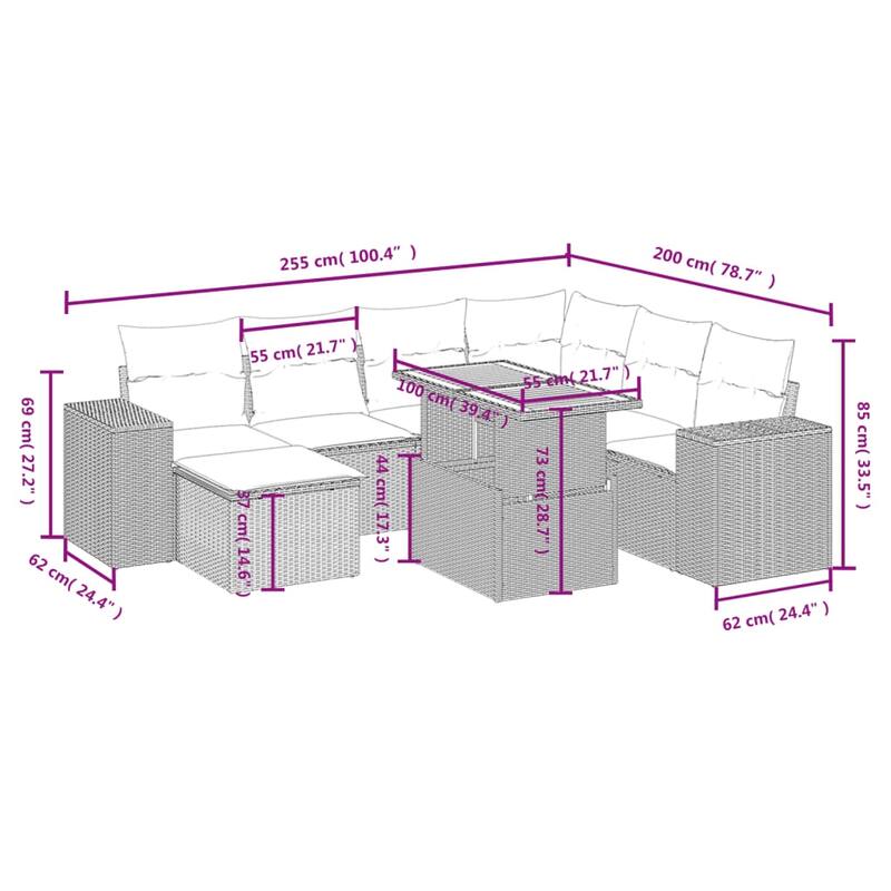vidaXL Patio Sofa Set with Cushions Conversation Set Outdoor 8 Piece Poly Rattan