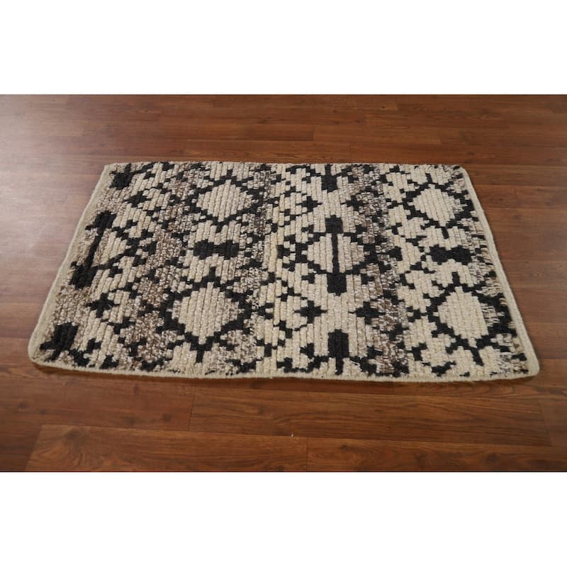 Geometric Moroccan Oriental Accent Rug Handmade Wool Carpet - 2'0"x 3'0"