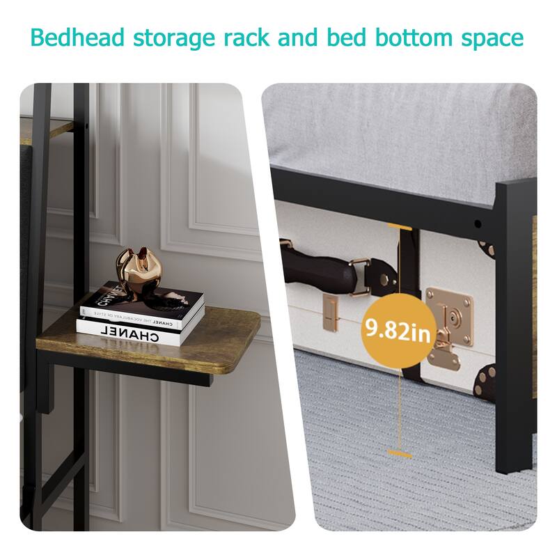 Modern Queen Size Platform Bed with RGB LED Lights,USB Port and Power Outlet