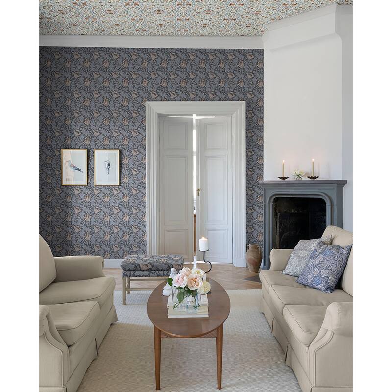 A-Street Prints Anemone Dark Blue Floral Trail Wallpaper