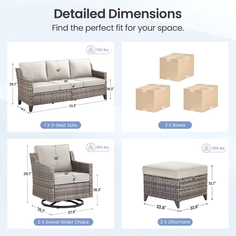 Pocassy Outdoor All-Weather Outdoor Sofa, Swivel Chair, Ottoman Sets