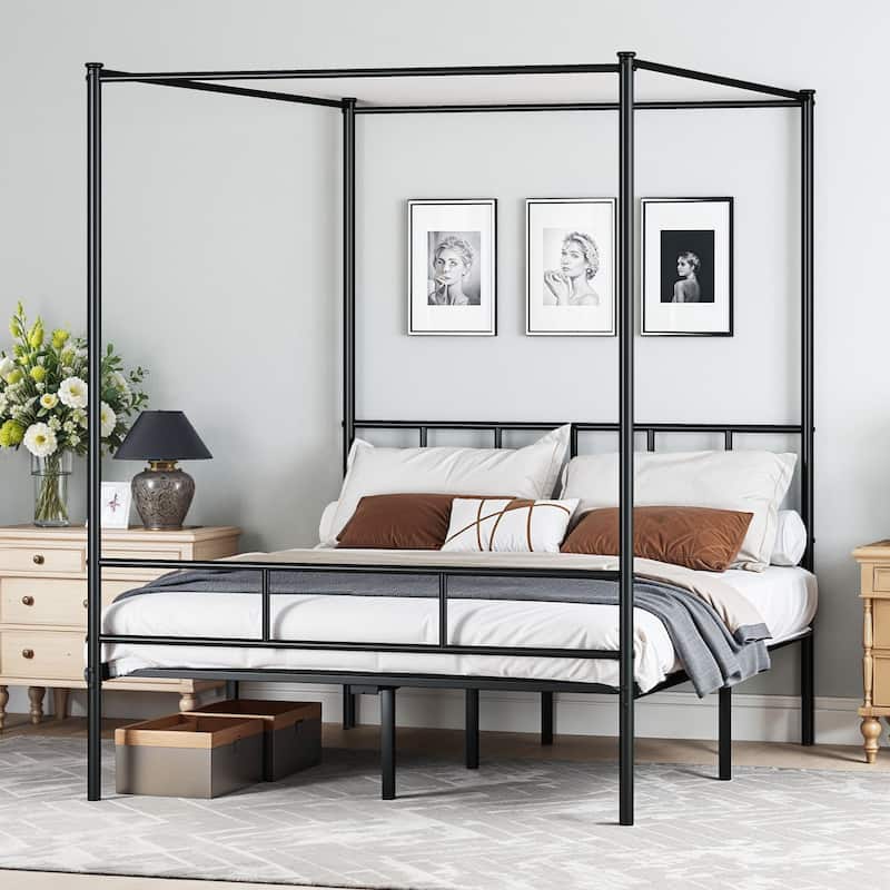 Queen Bed Frame Metal Canopy Four Poster Bed Frame