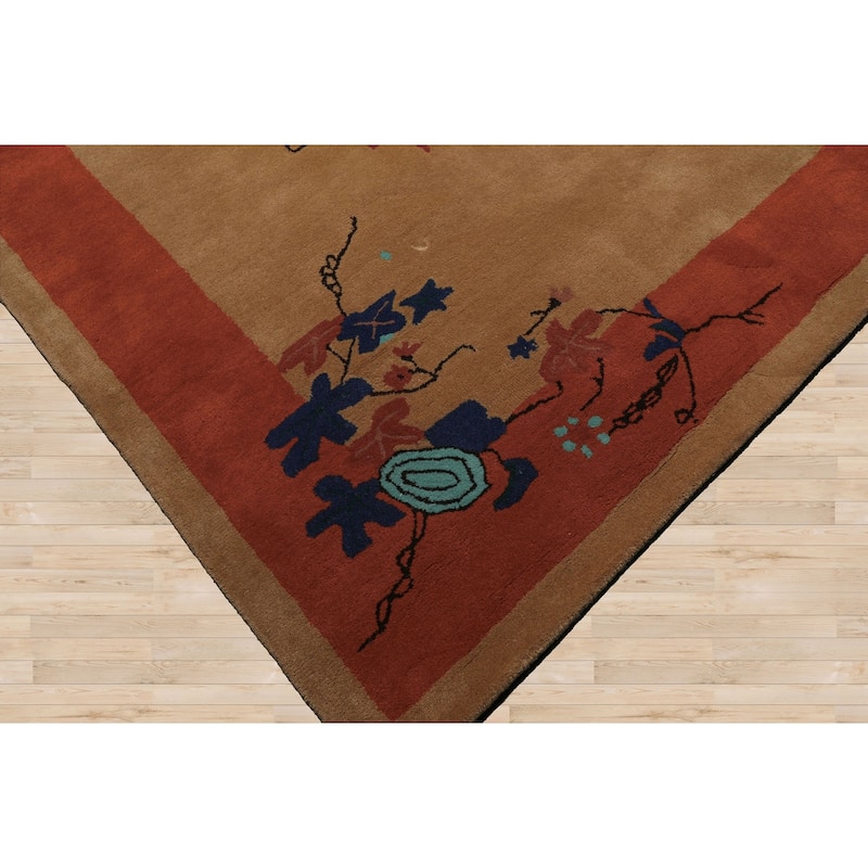 Beige Chinese Art Deco New Zealand Wool Hand Tufted Multi Size Oriental Area Rug LoomBloom