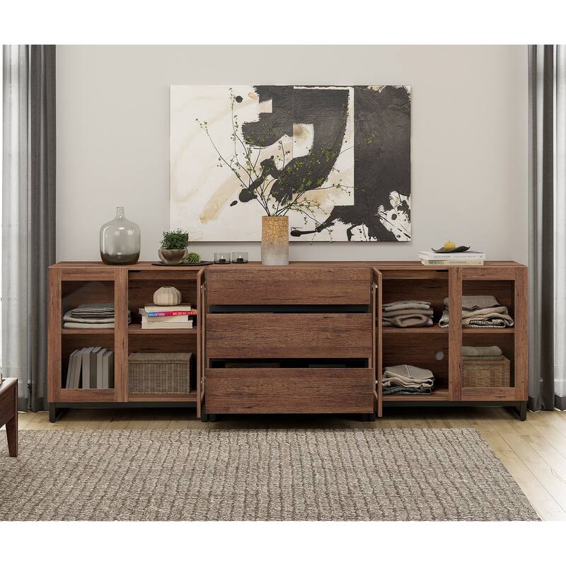 WAMPAT 3 in 1 Modern Dresser with Glass Doors and 3 Drawers, Chest of Drawers for Bedroom