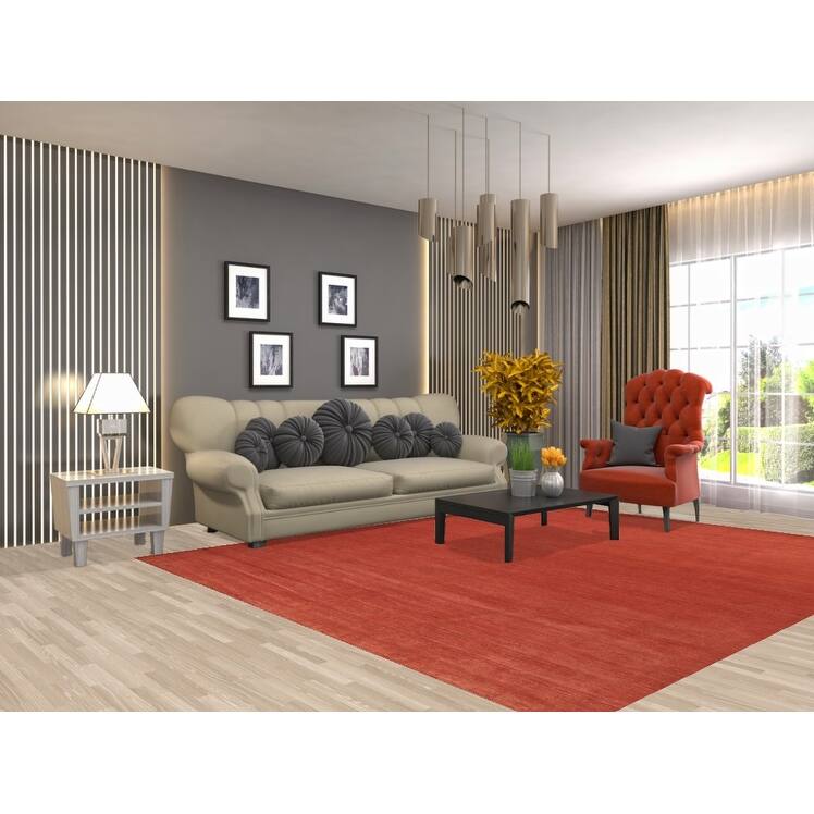 Modern Gabbeh Oriental Area Rug Hand-Knotted Orange Wool Carpet - 7'11" x 9'7"
