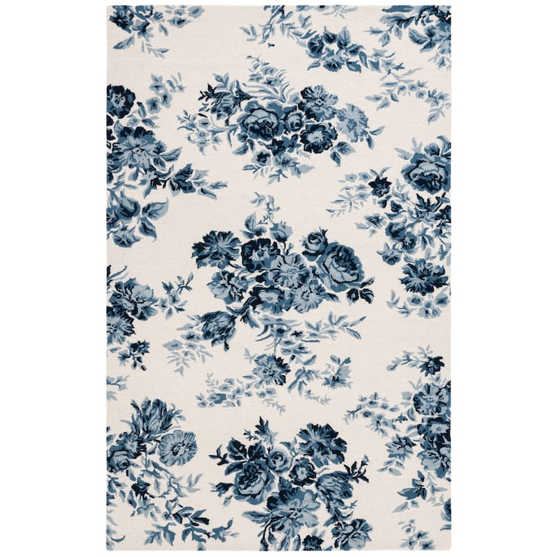 SAFAVIEH Hand-Tufted Lauren Ralph Lauren Ayaka Traditional Wool Rug - 8' x 10' - Ivory/Navy
