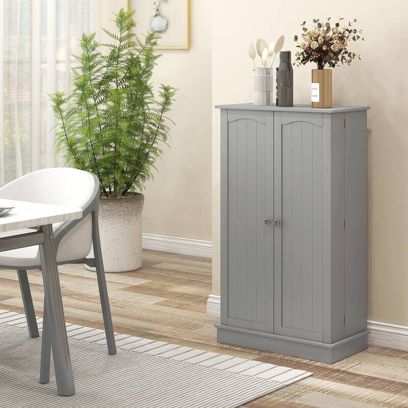 HOMCOM 41" Kitchen Pantry, Modern 2-Door Kitchen Storage Cabinet with 5-tier Shelving, 12 Spice Racks and Adjustable Shelves - Grey