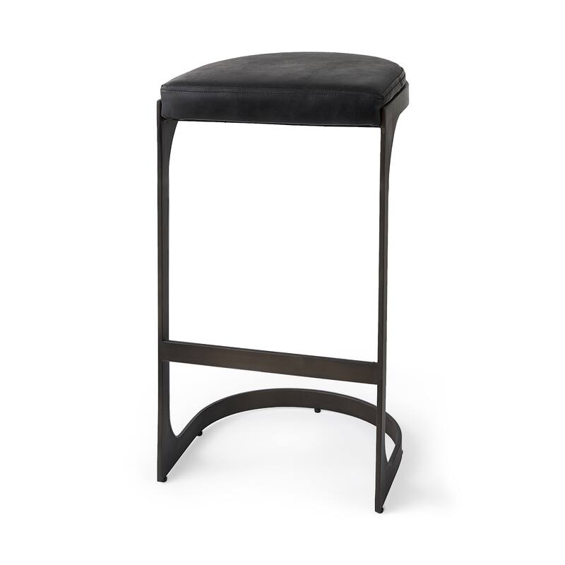 Tyson Black Genuine Leather with Dark Gray Metal Frame Counter Stool - Single - Black - Counter Height/Bar height/Bar Height