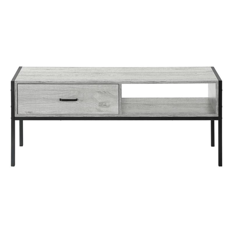 Contemporary 48" TV Stand, Grey Wood-Look Finish with Black Metal Frame, Storage Drawer for Media Devices