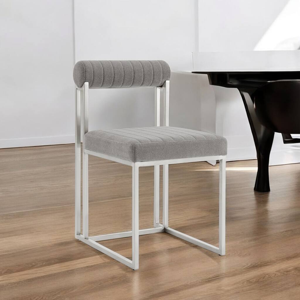HomeRoots Set of Two Gray And Silver Upholstered Polyester Open Back Dining Side Chairs