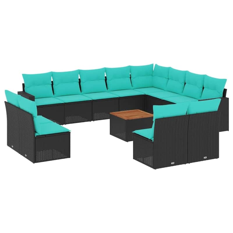 vidaXL 13 Piece Patio Sofa Set with Cushions Black Poly Rattan - 24.4x24.4x27.2