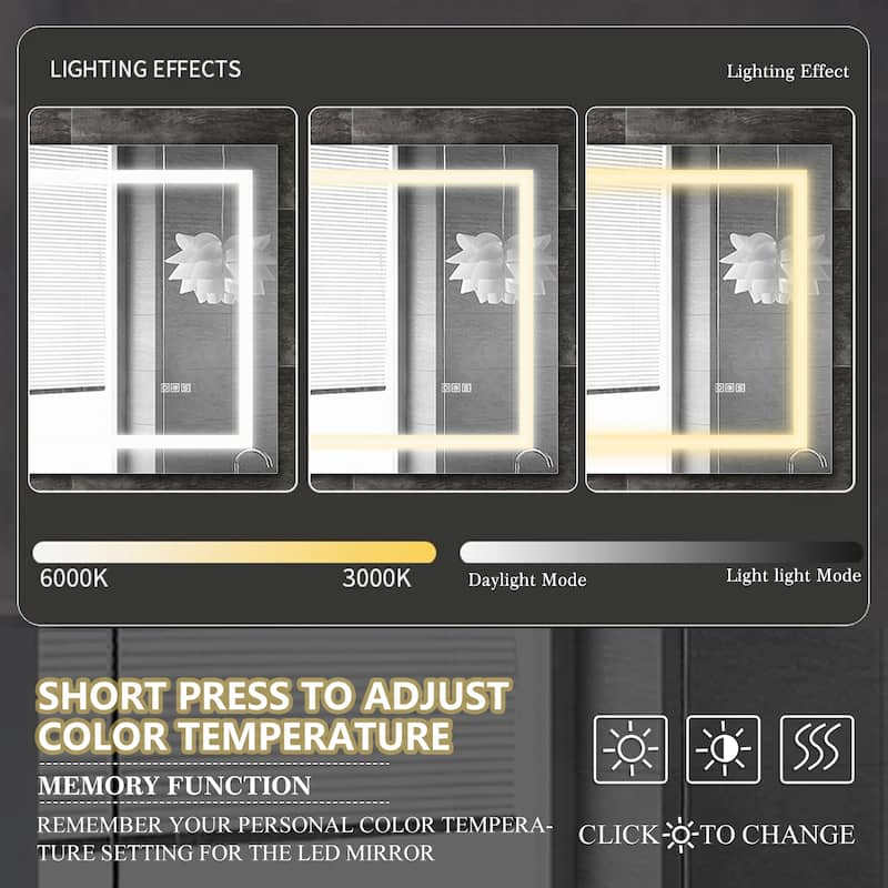LED Bathroom Mirror 60x 32 Inch with lights, anti-Fog & Dimming Led Bathroom Vanity Mirror