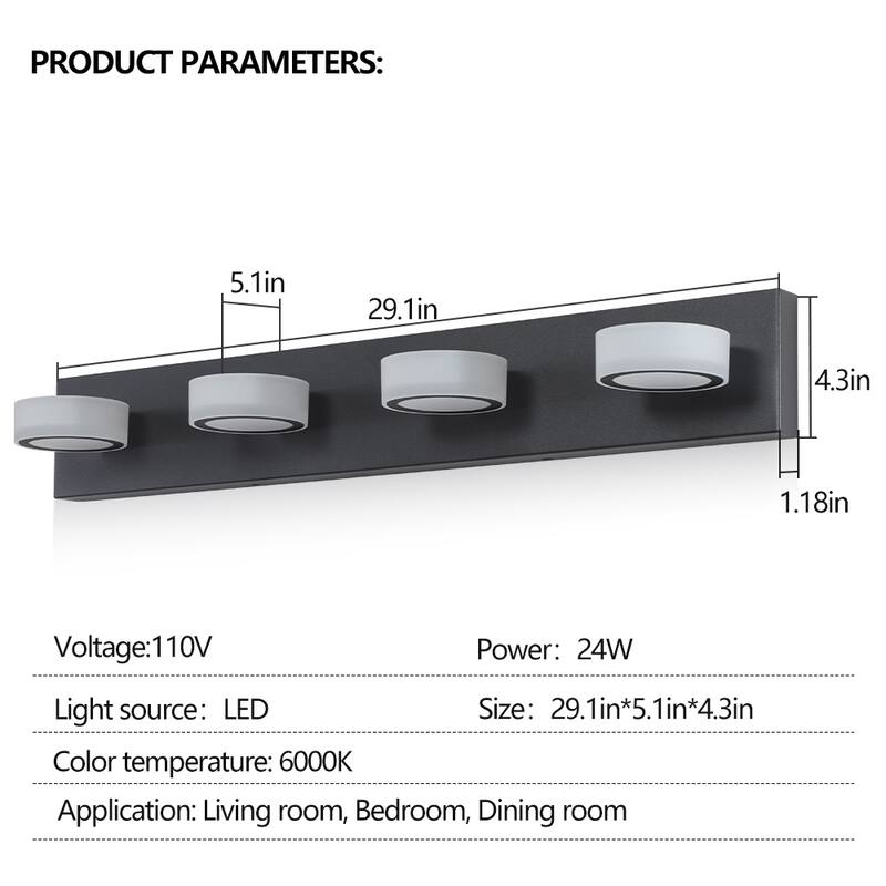 29" Modern 4-Light LED Vanity Light,Bathroom Wall Light Fixture for Mirror, Shower, and Bathroom Decor
