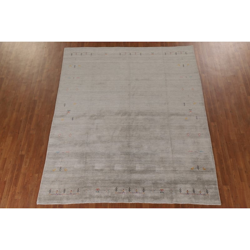 Gabbeh Indian Area Rug Hand-Knotted Oriental Wool Carpet - 8'0"x 9'7"