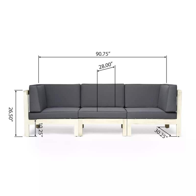 3 Seater Outdoor Acacia Wood Patio Sofa with Water Resistant Cushions