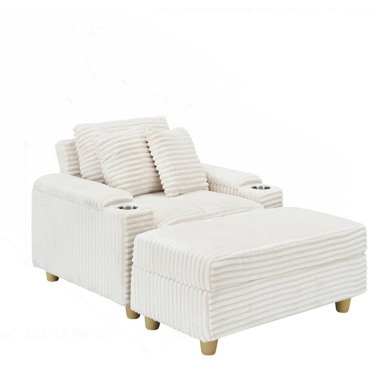 Comfortable Corduroy Sofa with Multiple Pillows and Storage Options