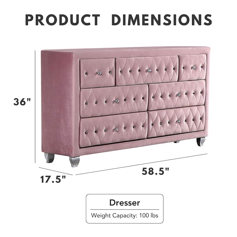 Vyvi Glam Pink 56-inch Wide 7-Drawer Button Fabric Tufted Dresser by Furniture of America