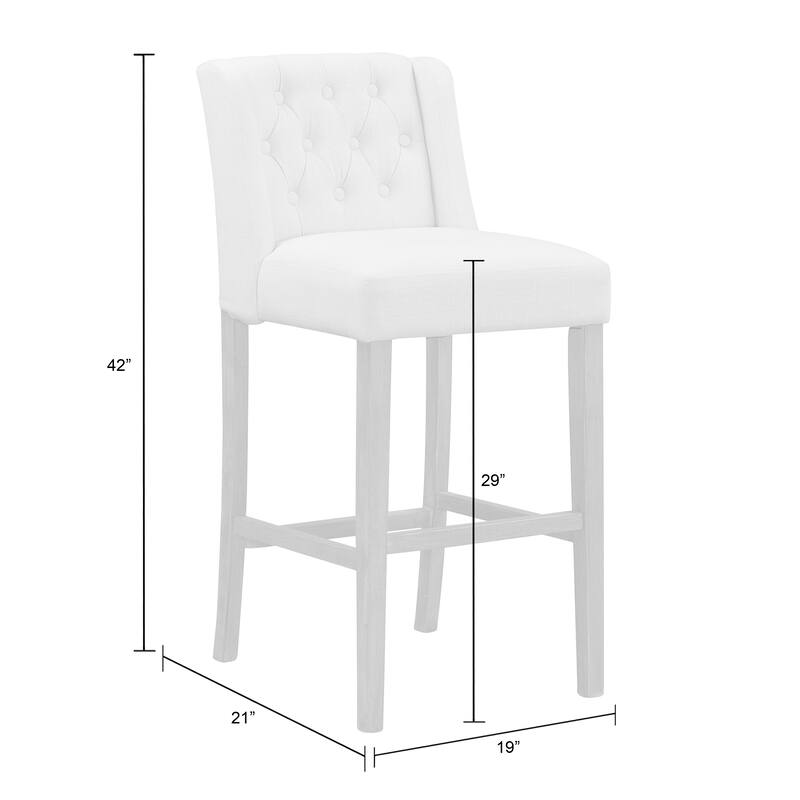 Set of 2 Aled Grey Fabric Bar Stool with Side Wings and Tufted Buttons